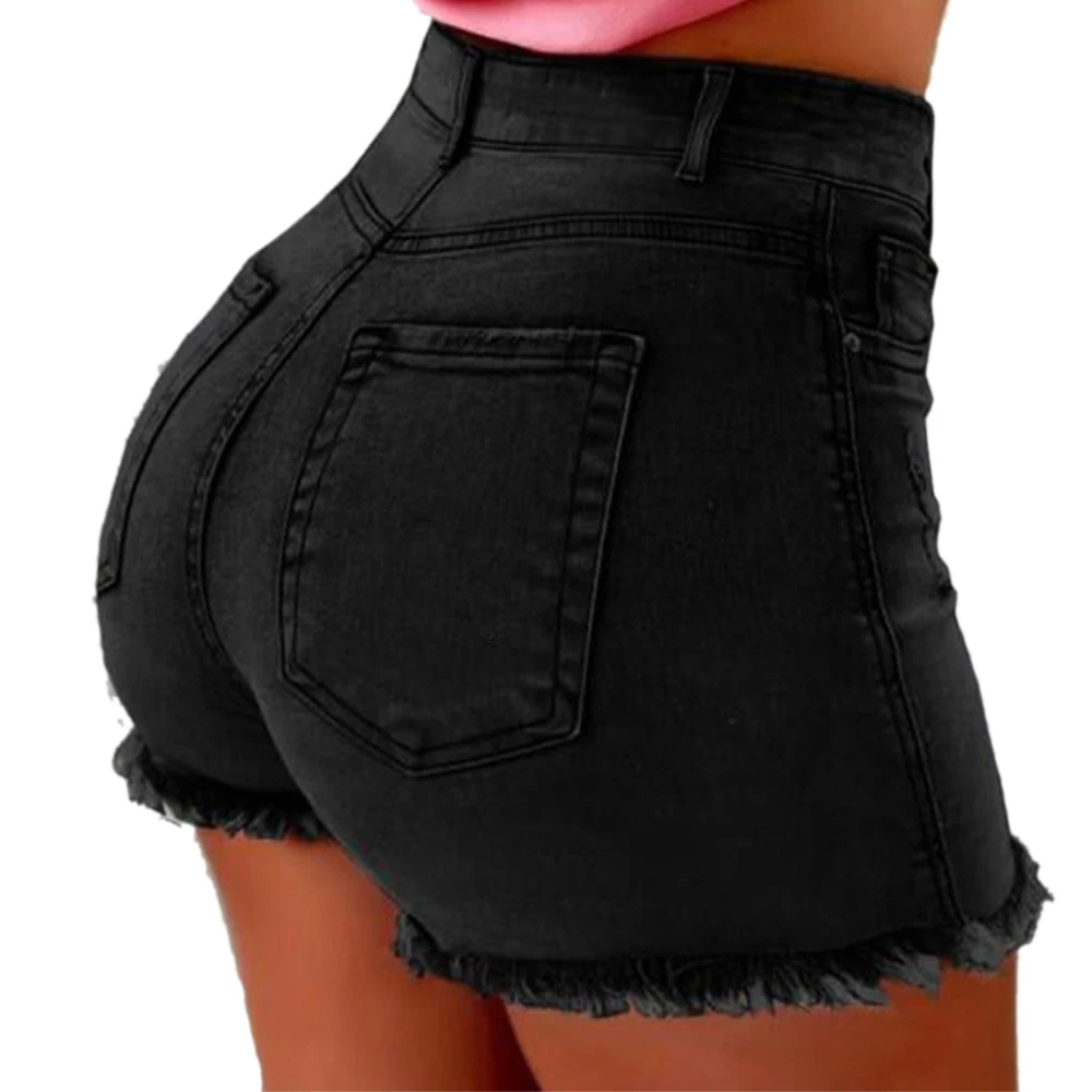 MoneRffi женские джинсовые шорты одежда с высокой талией джинсы летние тонкие модные короткие брюки pantalon corto cintura high - Цвет: Black 2