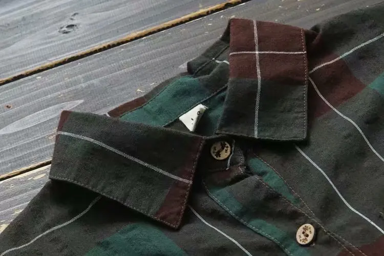 Vintagel/женская рубашка в клетку,, длинный рукав, хлопок, лен, женский кардиган с отложным воротником, Mori Girl, модная блузка, YoYiKamomo