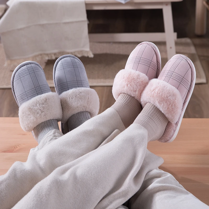 Women's slippers Fur Slippers Winter Warm Big Size 36-44 Plush Non Slip Home shoes Indoor Loves Couple Floor Shoes Bedroom