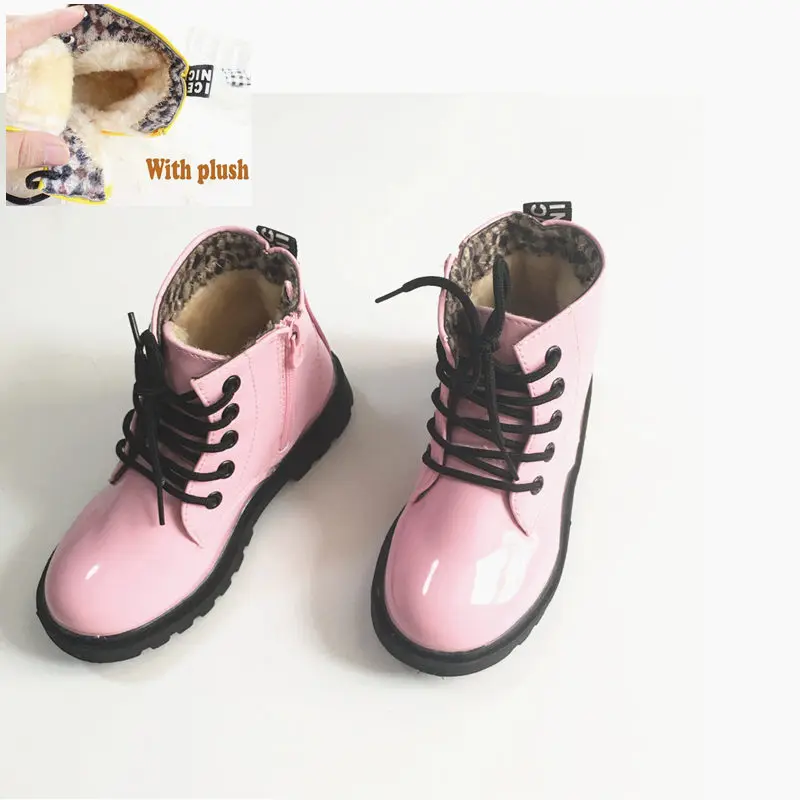 Новые ботинки детей искусственная кожа непромокаемые ботинки мартин дети снегоступы бренда девушки парни резиновые сапоги мода кроссовки - Цвет: Pink winter