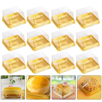

100Pcs Plastic 100g Cake Boxes Square Egg-Yolk Puff Packing Box Moon Cake Box Party Dessert Storage Boxes Candy Boxes