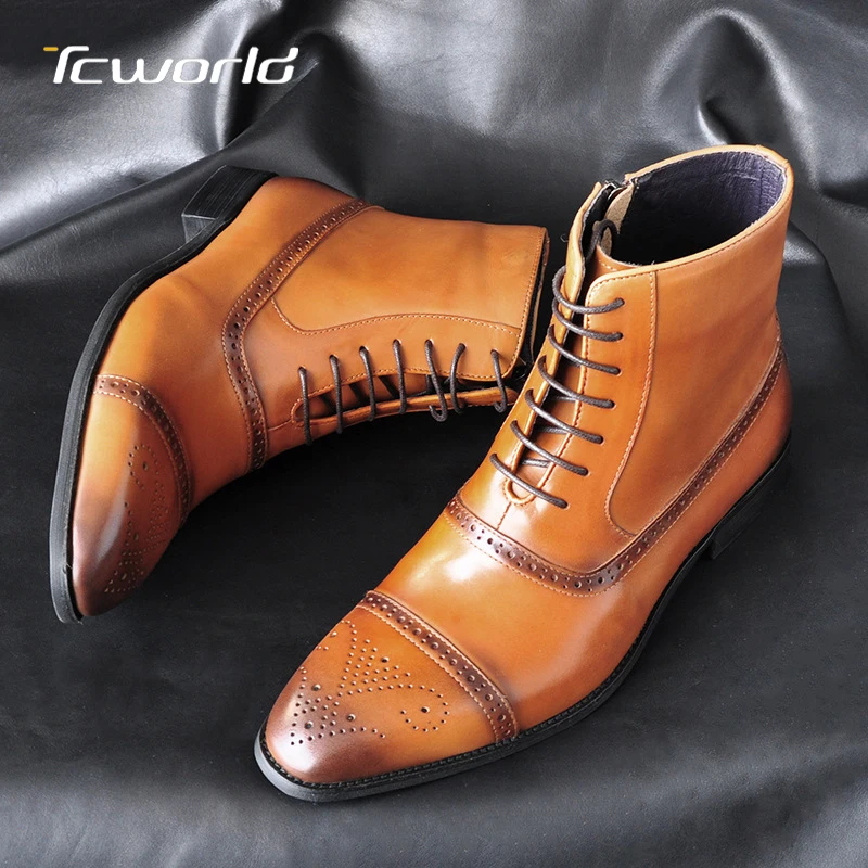 

Large Size Martin Boots Men's Zipper Brock Booties Zapatos De Hombre European and American Style Leather Ankle Boots US6.5-12.5