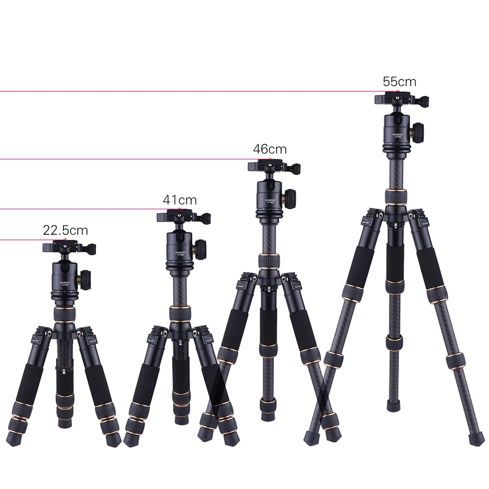 Andoer TP166C Portable Lightweight Carbon Fiber Table Mini Tripod with Ball Head Kit for Canon Nikon Sony Camera