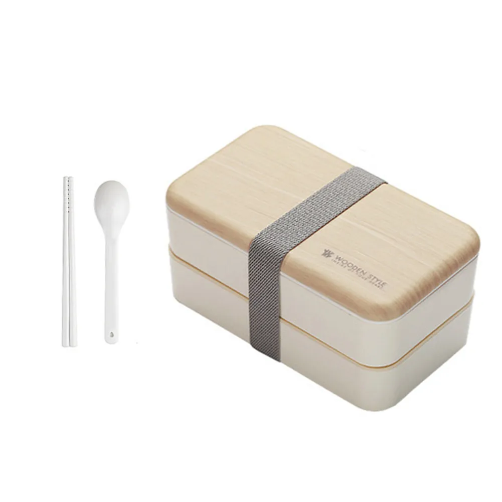 

1200ml Microwave Double Layer Lunch Box Wooden Salad Bento Box BPA Portable Container Box Workers Student