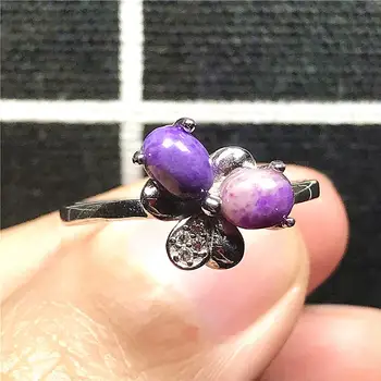 

6mm Natural Purple Sugilite Ring Jewelry For Woman Man Flower 925 Silver Anticancer Stone Beads Crystal Adjustable Ring AAAAA