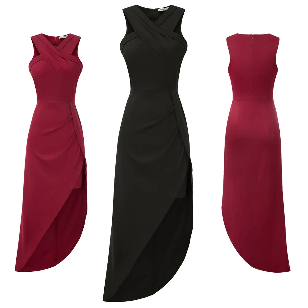 ladies dress party High Split Dress Sleeveless Halterneck Irregular Hem Cocktail elegant women dresses black red