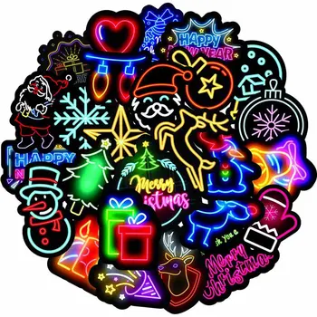 

50 PCS Neon Light Sticker Gifts ToysFor Children Anime Christmas Cute Decals Stickers To Laptop Phone Suitcase Guitar Fridge Car