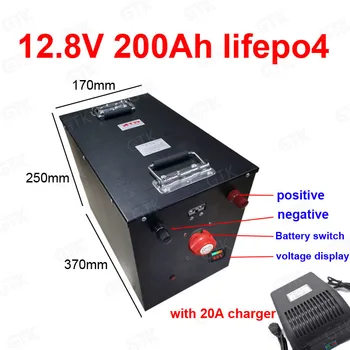 

GTK Lifepo4 12.8V 200AH lithium battery BMS 4S 12.8V with Battery switch for inverter EV boat skateboard AGV + 20A Charger
