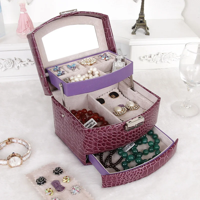 3 Layers Jewelry Organizer Box Large Capacity Leather Display Holder Portable Earring Bracelet Women Drawer Storage Case 1