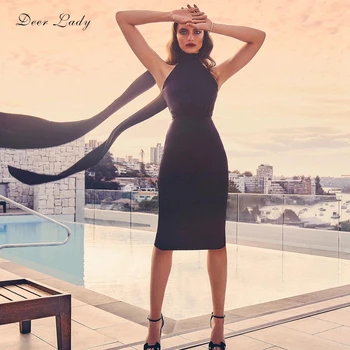 

Deer Lady Women's Dress Summer 2020 New Arrivals Bodycon Bandage Dress black vintage Dress Celebrity Club Evening Party Dress