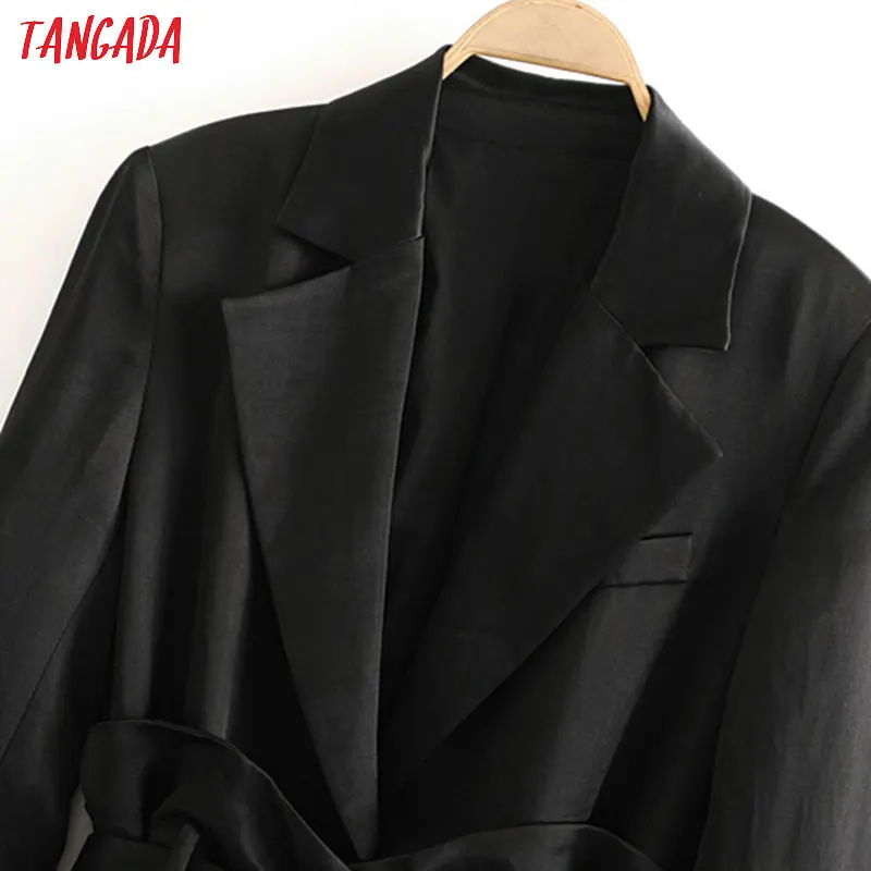 Tangada Модный черный блейзер для женщин Корея шик Осень Зима с длинным рукавом костюм Блейзер с поясом элегантные женские Рабочие Топы 3H86