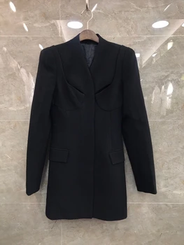 

2020 Early Autumn New Women's Small V Chest Cup Cover Stitching Decorations Long Sleeve Solid Color Jacket 811