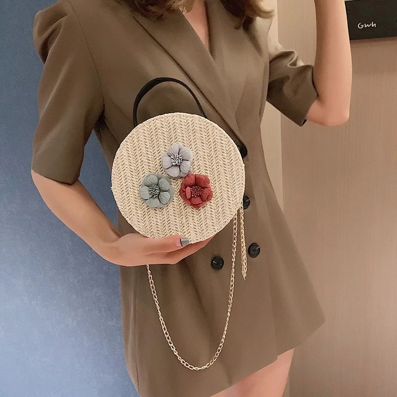 

Summer New Style National Style Straw Bag Cherry-Style Hand Shoulder Small round Bag Shoulder Bag