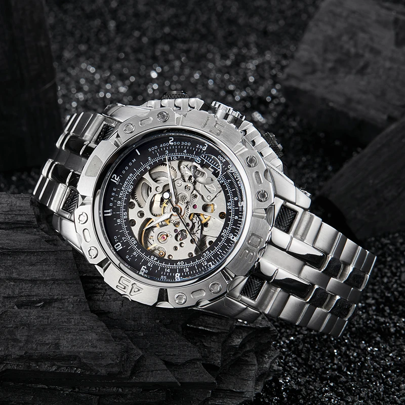 Luxury Automatic Mechanical Watch Men Watches Skeleton Clock Waterproof Big Large Dial Self Winding Luxury Brand Mens Wristwatch