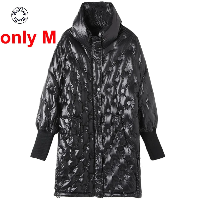 

Women's white duck down winter new thin warm medium long coat loose coat one size M