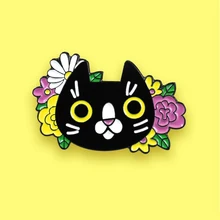 Мультфильм Черный кот вокруг Красочные цветы Брошь черные кошки животных эмалированные булавки для женщин детские рубашки лацкан забавная булавка бижутерия