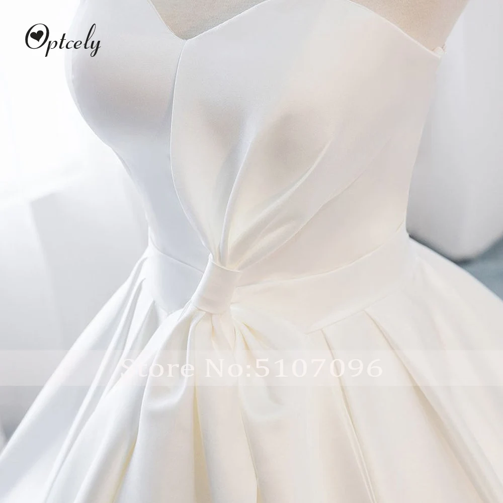Optcely Высокое качество элегантное милое атласное белое ТРАПЕЦИЕВИДНОЕ свадебное платье с открытой спиной на шнуровке с коротким шлейфом для невесты