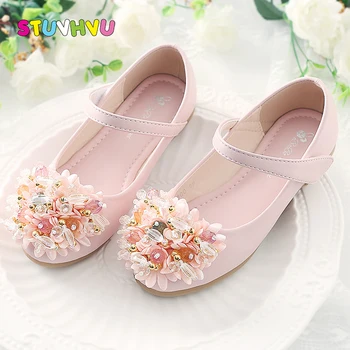 

Flowers Girls Shoes Non-slip Soft Bottom Leather Children's Shoes 2020 Spring New Fashion Rhinestone Party Girls Princess Shoes