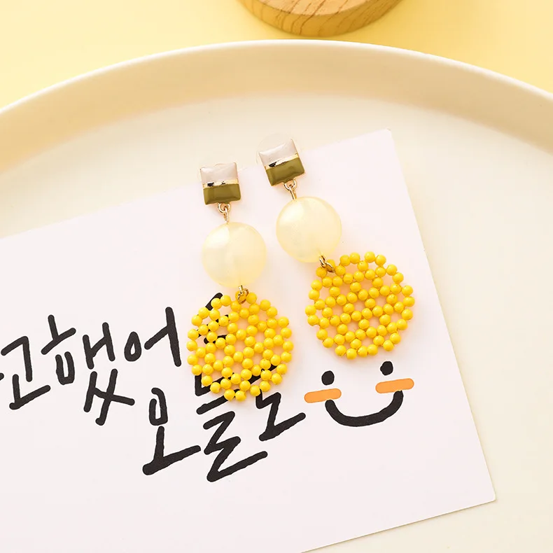 Корейские модные милые летние желтые милые серьги свежие цветные конфеты цветы геометрические кисточки Висячие серьги для девушек ювелирные изделия - Окраска металла: Yellow 17