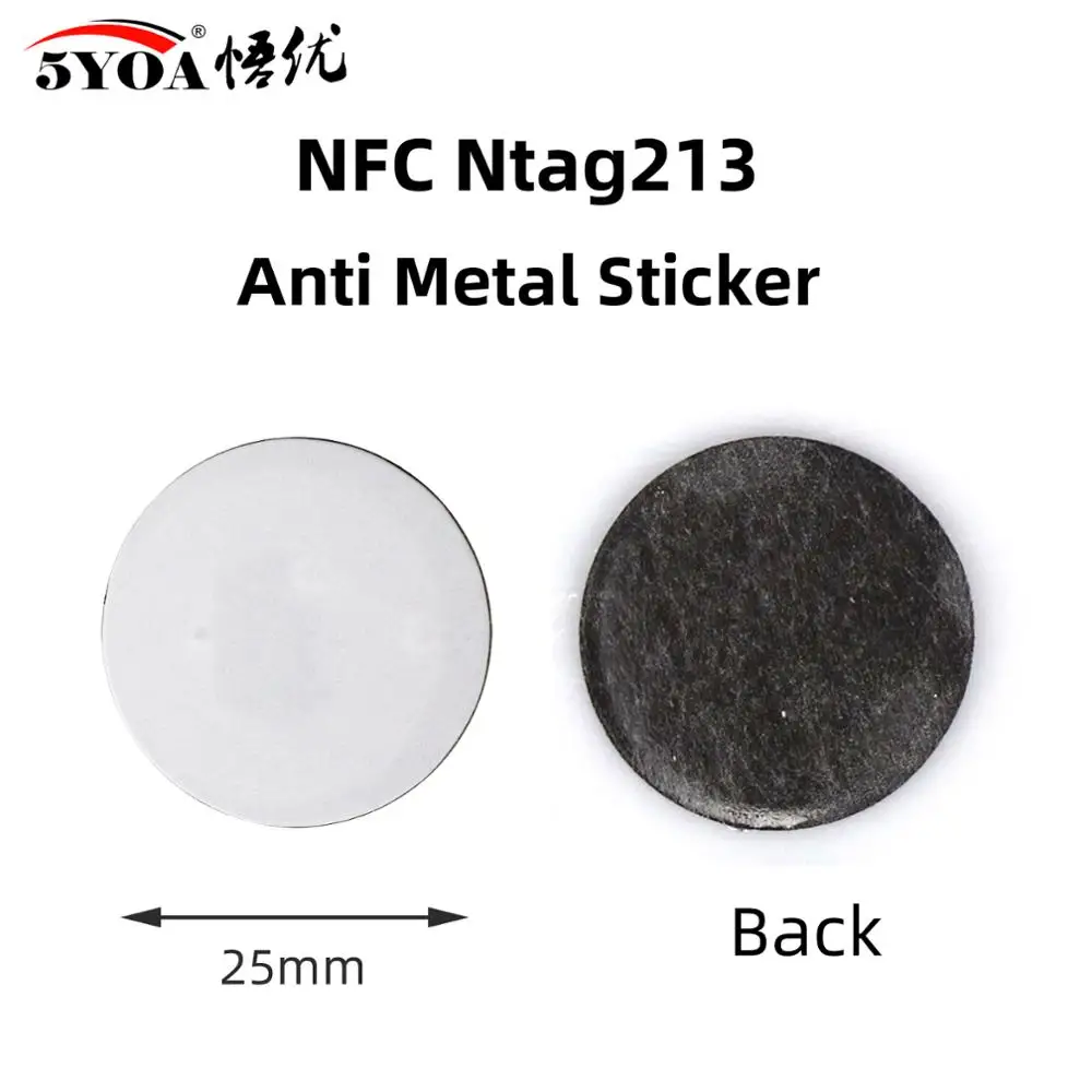 5pcs NFC Tag Ntag213 Tags Anti Metal Sticker 13.56MHz ISO14443A 213 Metallic Badges Key Token Patrol Universal Label 6