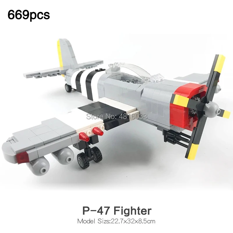 

P-47 Fighter(Thunderbolt) model aircraft compatible legoinglys military ww2 series gun weapons building blocks toy children gift