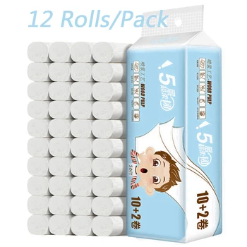 

12 Rolls / pack Of Toilet Paper Household Wood Roll Paper White Toilet Paper 5-layer Roll Paper Toilet Paper