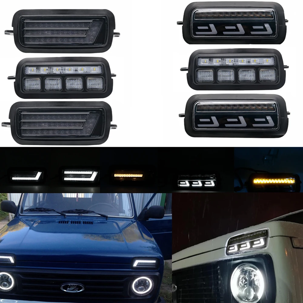 

For Lada Niva 4X4 1995 up LED DRL lights with White Running Amber Turn Signal Function Accessories Car Styling Tuning For Niva