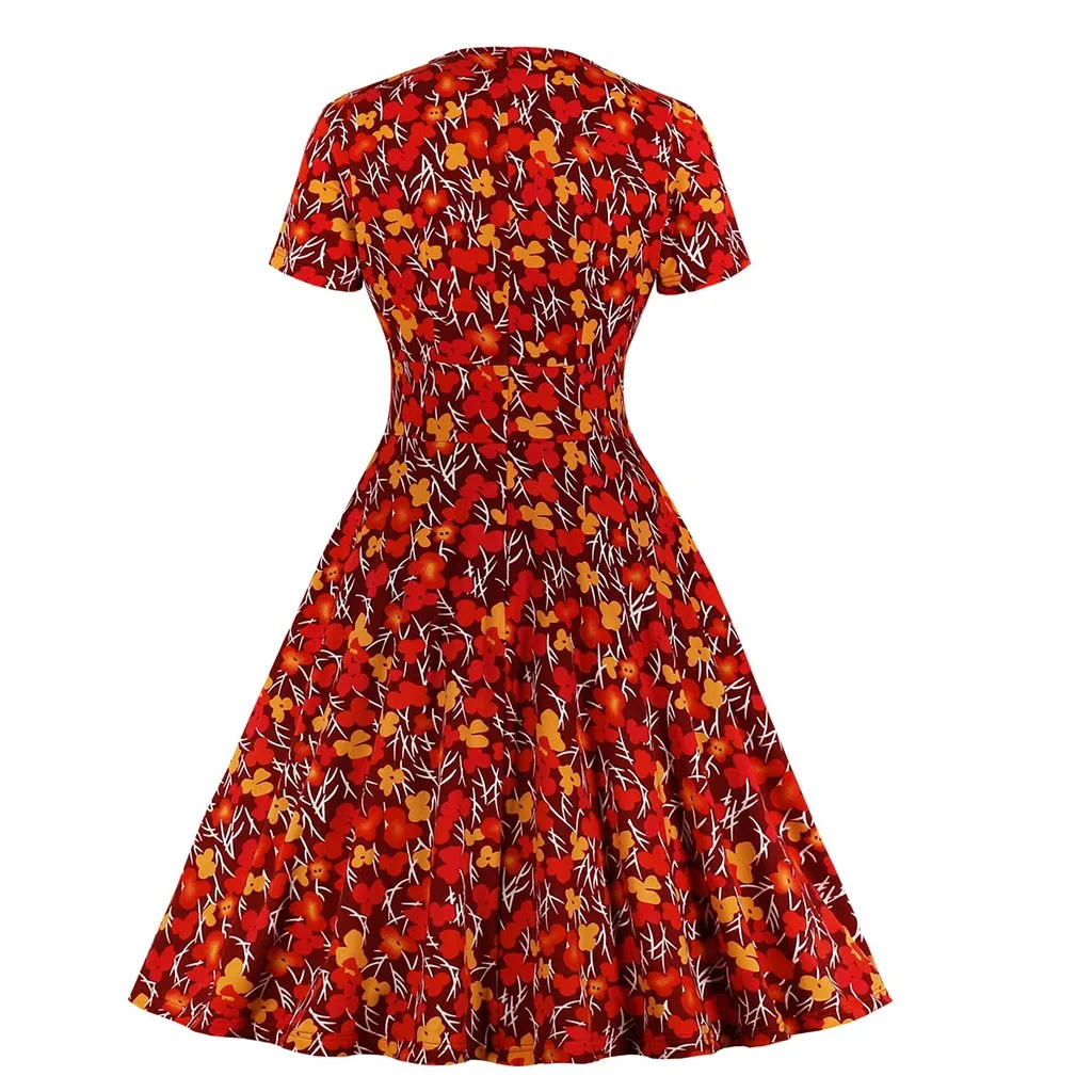 Sukienki vestidos ropa mujer, женские винтажные вечерние платья с коротким рукавом и принтом в стиле ретро 1950 s, женские вечерние платья