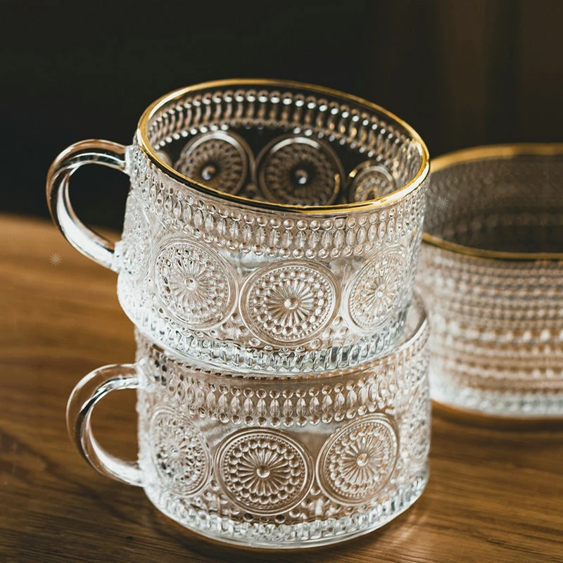 tasse café en style nordique verre grystal verre lait verre verre jus avec ligne dorée