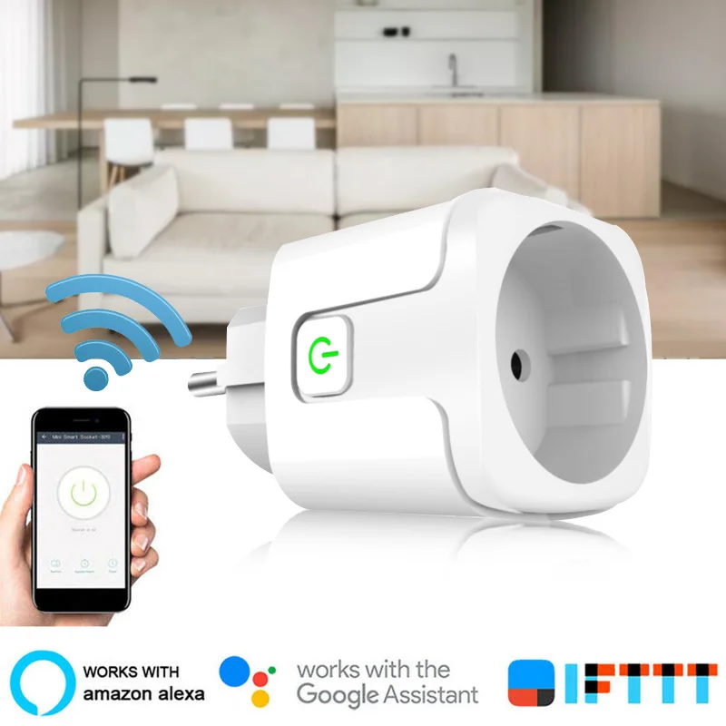 16A WiFi Smart Plug EU Adaptor Remote Voice Control Timer Electricity Monitor Work With Alexa Google Assistant Smart Socket