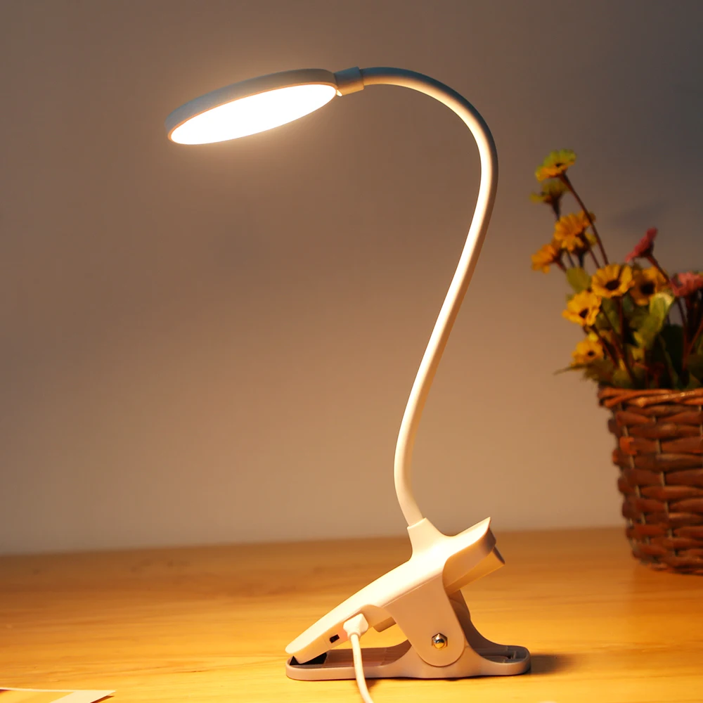 

LED Table Lamp Touch On/Off Switch 3 Modes Clip Desk Lamp 7000K Eye Protection Desk Light Dimmer Rechargeable USB Led Table Lamp