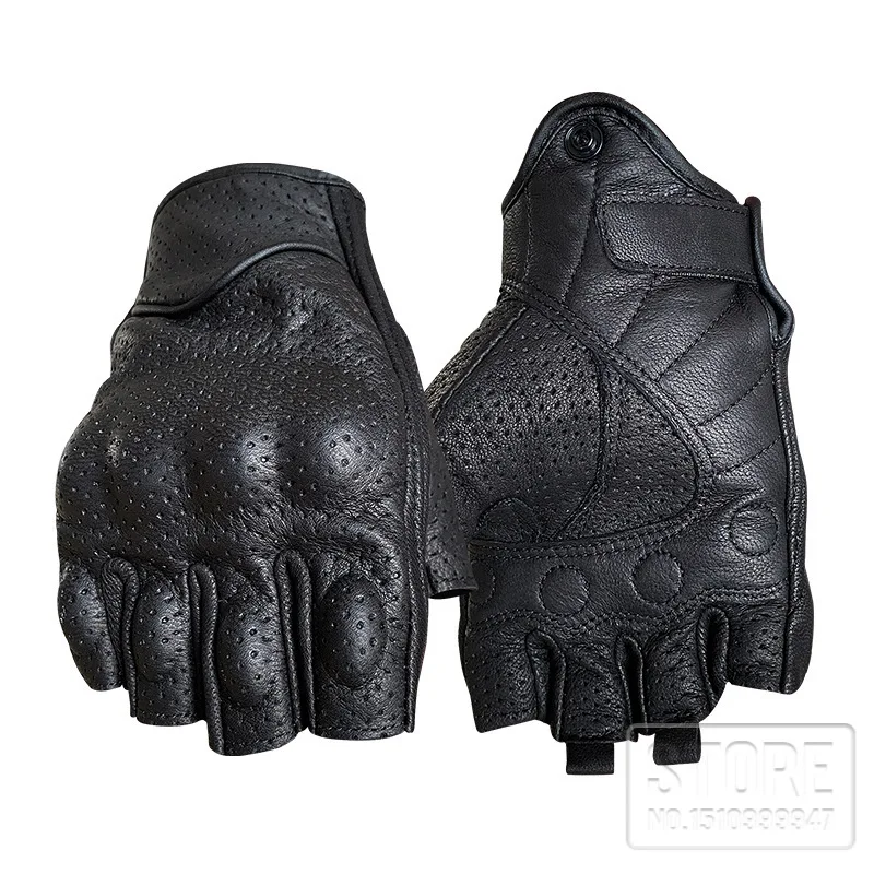 Biker Wears Ladies Women Genuine Leather Gloves Protection Goatskin Motorcycle Full Finger Rider Glove All Season Hard Knuckle Black