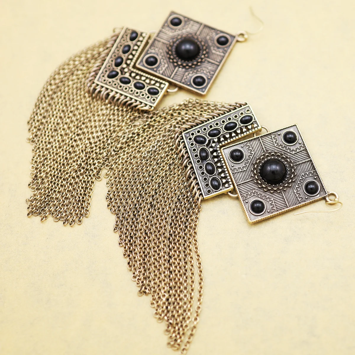 Pendientes con borlas largas aztecas para aretes grandes y atrevidos de estilo Art Deco de los años 1920, con piedras y negras, joyería _ - AliExpress Mobile