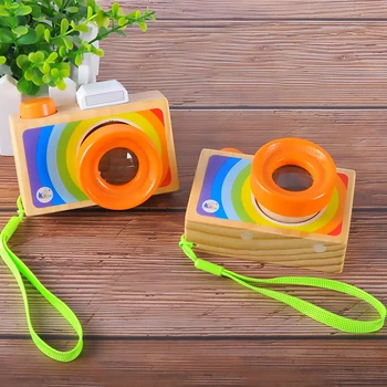 

Mini Cute Kaleidoscope Camera Kids Wooden Colorful Striped Printing Camera Toy Educational Learning Toys Children Birthday Gifts