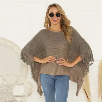 

New Women Fashion Tassel Pullovers Ladie Knitted Sweater Women Poncho Sweater Coat Batwing Sleeve Sweater