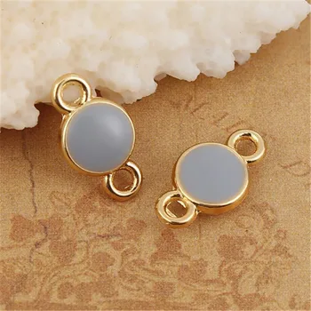 

DoreenBeads Fashion Zinc Based Alloy Connectors Round Gold Light Blue Enamel Jewelry DIY Findings Charms14mm x 8mm, 20 PCs