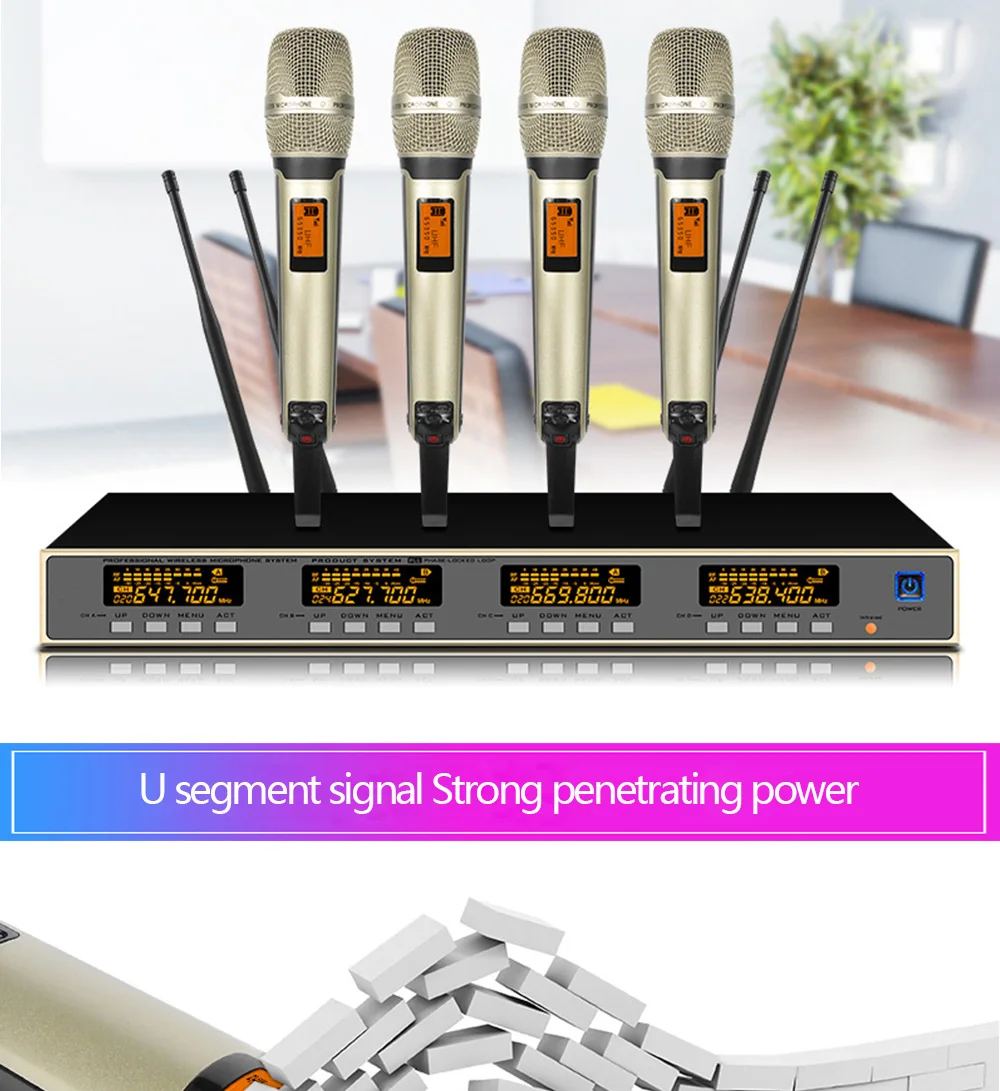 Professional UHF Wireless Microphone Four Headset Microphones for Outdoor Event Stage Performance Microphone Wireless
