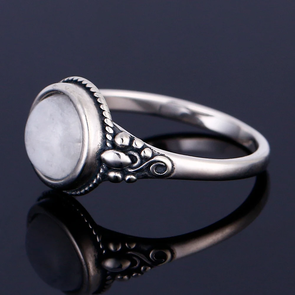 Men And Women 925 Sterling Silver Jewelry Ring Round 8MM Natural Moonstone Ring Bohemian Style Engagement Wedding Party Gift silver rings silver ring wedding rings