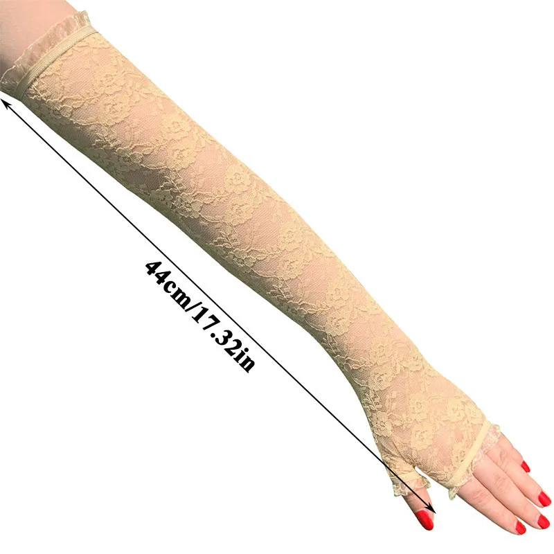 Women Summer Arm Sleeves Gloves Sexy Lace Flowers Gloves Fingerless Mittens Covered Scar Elastic Sleeve Driving Sunscreen Gloves