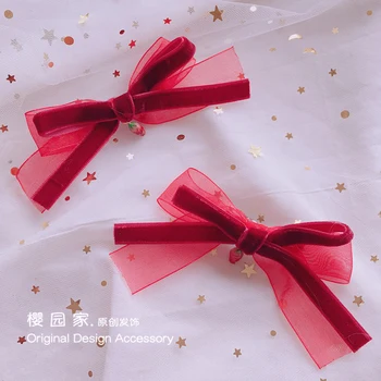 

Teenage Girl Kawaii Bowknot Cute Strawberry Lolita Hair Accessories Japanese Soft sister Handwork Hair Clip Headdress Cosplay