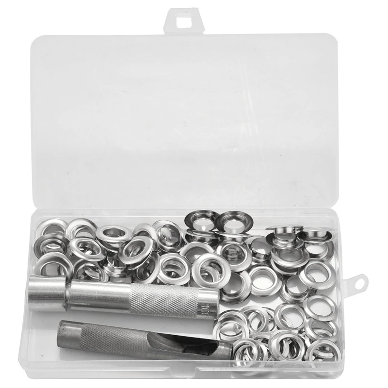 Eyelet Grommet Tarp Tent Repair Kit 50 pcs Hole Punch Set Tarpaulin Awning Bags Tools &
