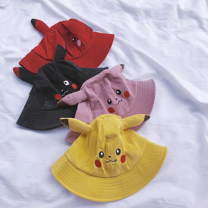 

Autumn boy girls Bucket fishing Hats Sunscreen sun cap Pikachu Cartoon Spring kids child fisherman hat