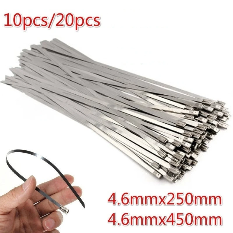 20/10pcs Stainless Steel Metal Cable Ties Zip Exhaust Wrap Coated