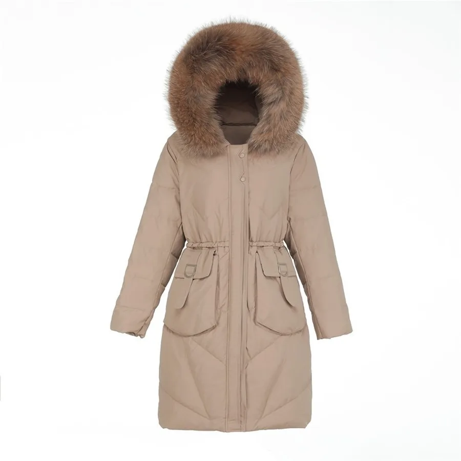 Парка на белом утином пуху размера плюс M ~ 6XL 120 кг свободная куртка средней длины
