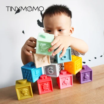 

Baby Grasp 3D Rubber Building Blocks Toys Touch Cube Emboss Hand Bricks Bath Teether Squeeze Baby Large Soft Plastic Silicone