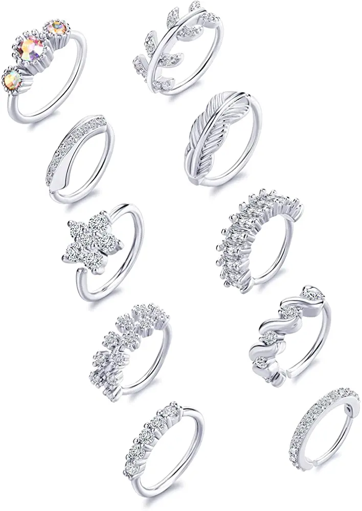 Nose Piercing Hoop Ring Hinged Segment Zircon Septum Piercing Opal Ear Cartilage Tragus Helix Lip Nariz Pircing Cuff Goth Hoop