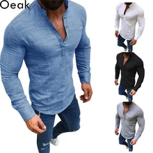 Camisa de lino para hombre de moda puimentiui estilo chino camisa de lino Para hombre cuello mandarín informal suave manga larga ajustada camisa sólida Vintage