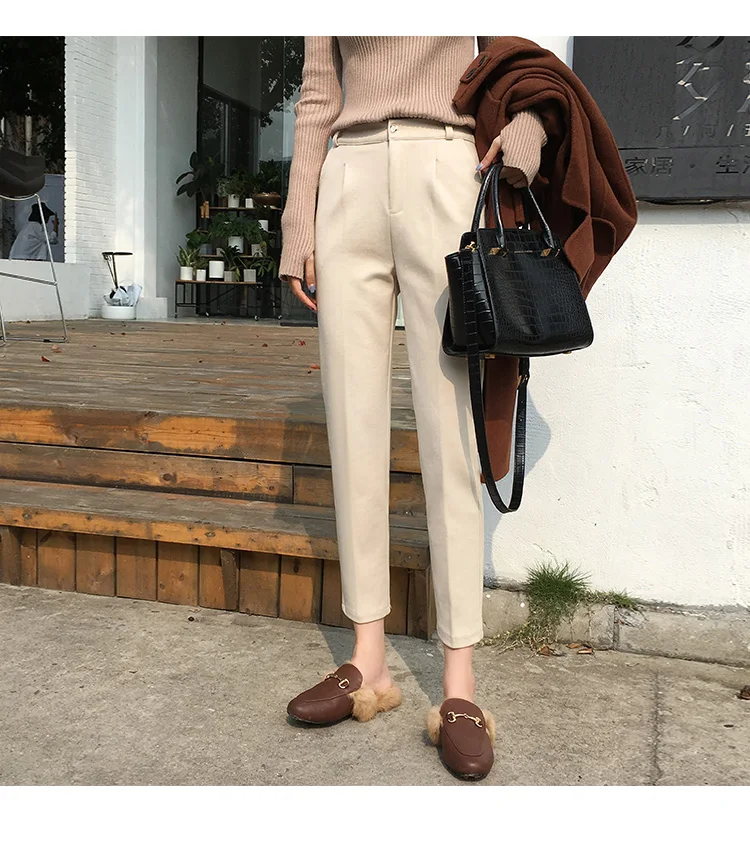 Осень-зима, женские шаровары в Корейском стиле, шерстяные брюки с высокой талией, женские длинные штаны, большие размеры 3XL