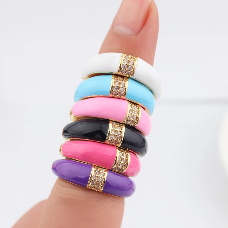 6 Colors Simple Style Colorful Enamel Ring Paved With Shiny Rainbow Cubic Zircon Stone Fashion Wed Engage Ring For Women - Image 4