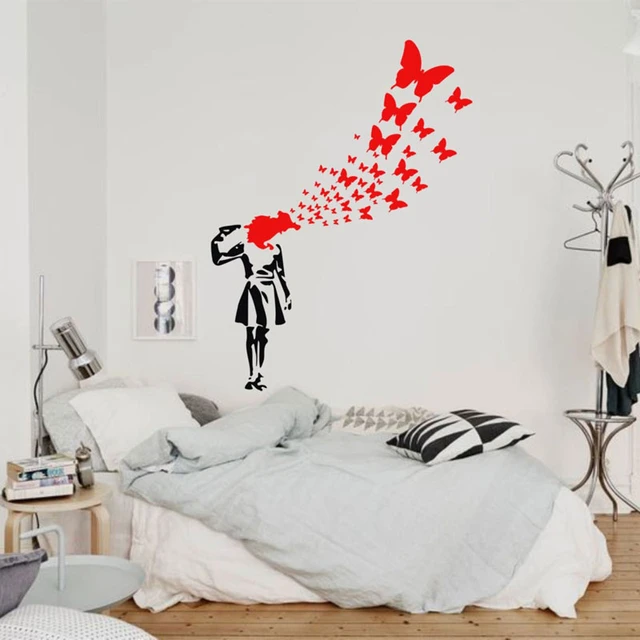 Wall Sticker Suicide Girl With Butterflies By Banksy Vinyl Wall Decal  Alternative Decor For A Girl's Room Removable Murals 4467 - AliExpress
